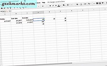 Hur man beräknar dagar mellan datum i Google Sheets